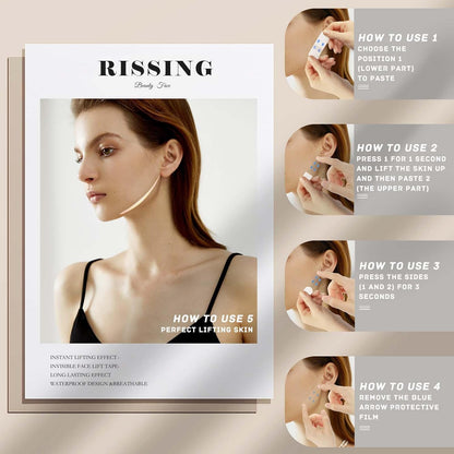 Rissing Facelift Tapes for Instant Lift with Step-by-Step Instructions for Perfect Lifting Skin