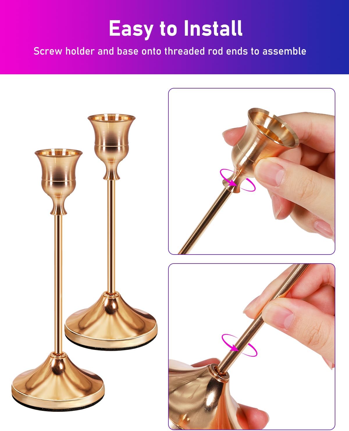 ANVINKU rose gold candle holders set designed for easy installation and elegant home decor