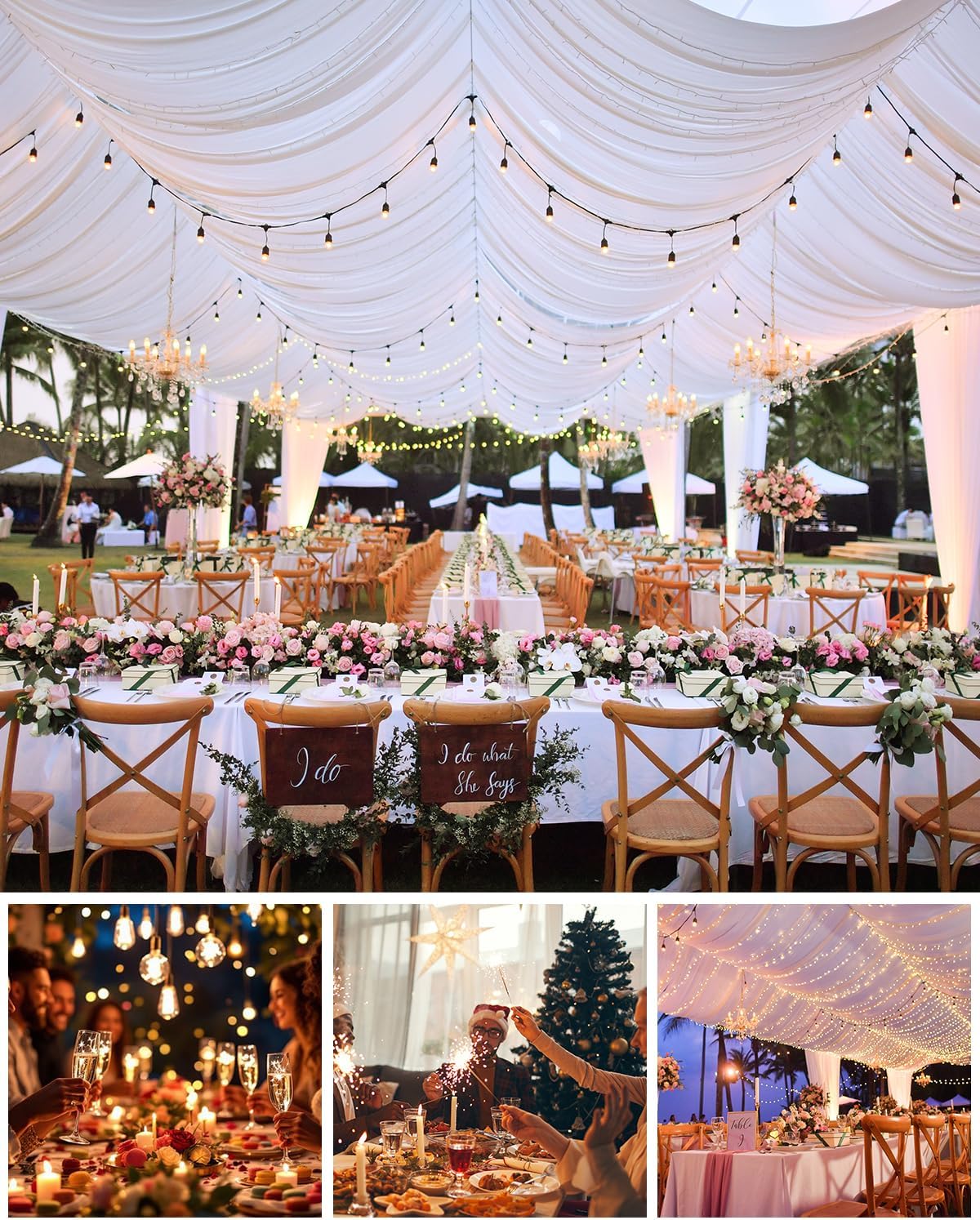 Elegant rose gold candle holders set enhancing the decor of a beautifully arranged wedding reception