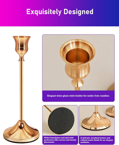 ANVINKU rose gold candle holders set featuring elegant wine glass design and anti-skid base