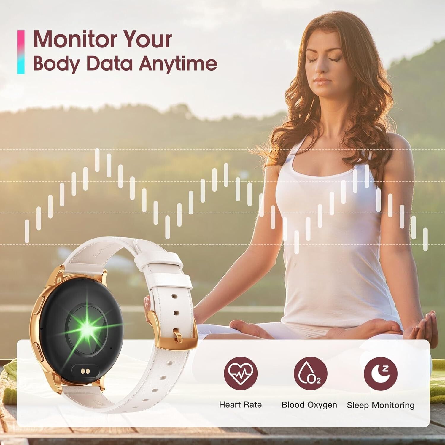 Rose gold smart watch for Android and iOS featuring heart rate and sleep monitoring functions