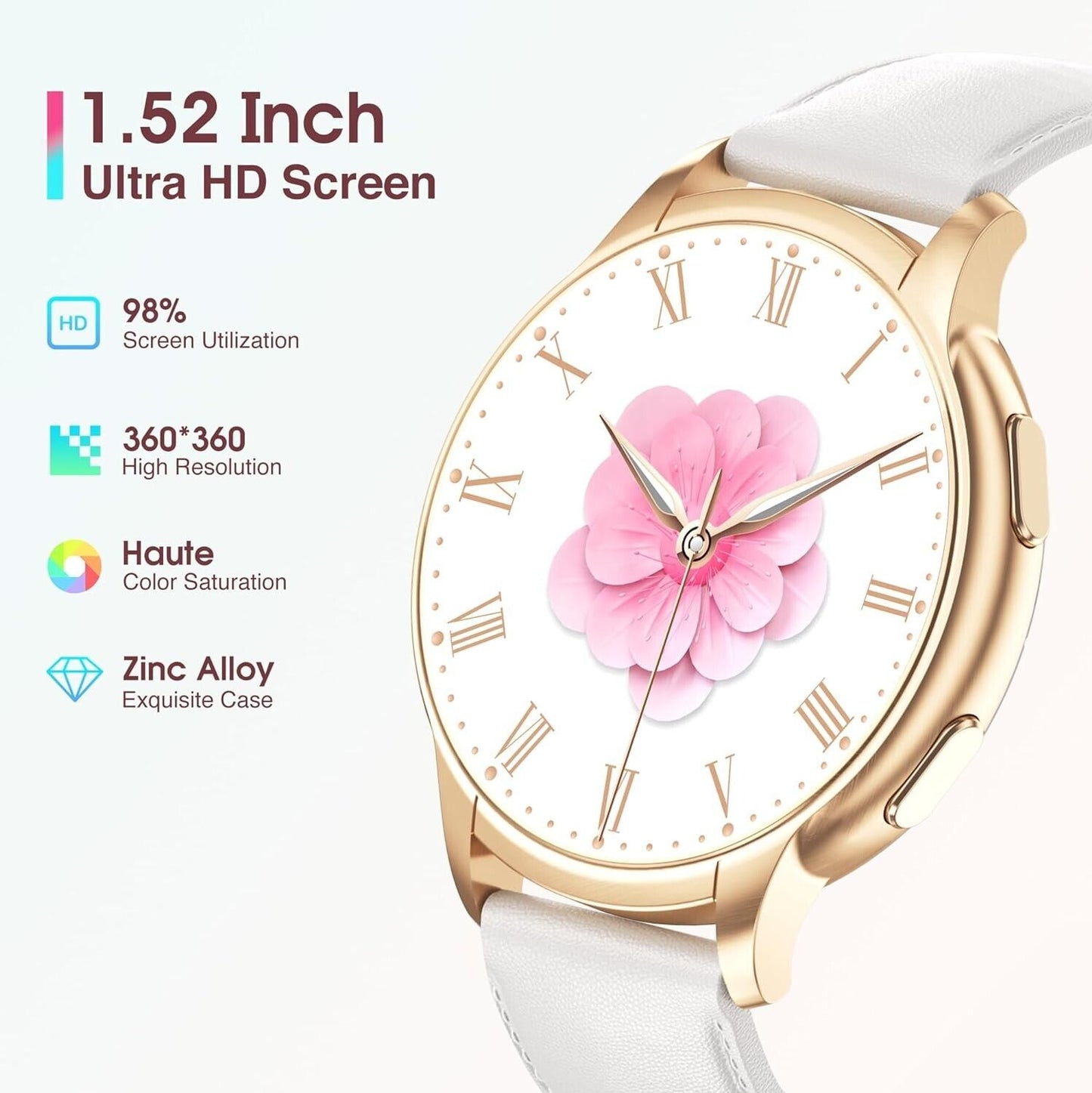 Stylish rose gold smart watch for Android and iOS with 1.52 inch Ultra HD screen and elegant design