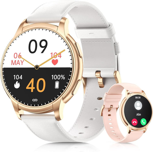 Stylish rose gold smart watch for Android and iOS with white strap and health tracking features