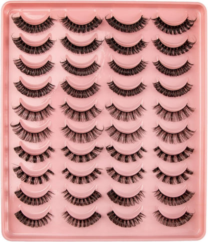 Collection of Russian strip lashes in various styles on a pink tray for glamorous eye looks