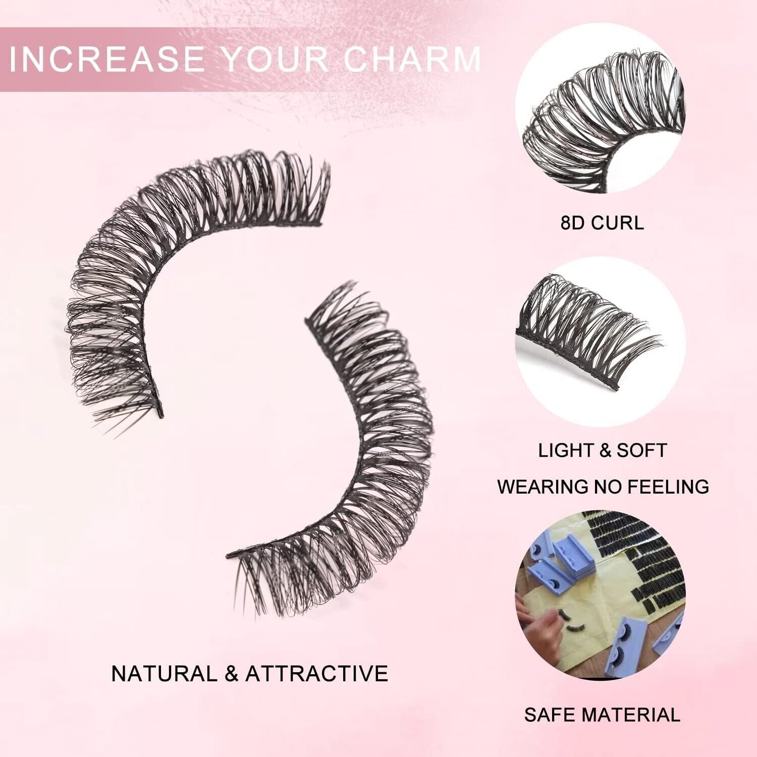 Russian strip lashes with 8D curl, light and soft for a natural, attractive look