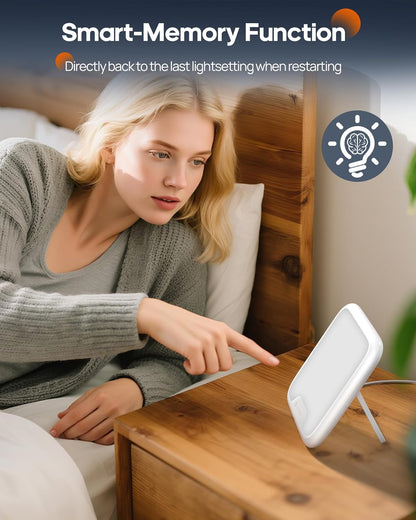AJVV SAD lamp 10000 Lux with smart-memory function for personalised light settings in a cosy bedroom