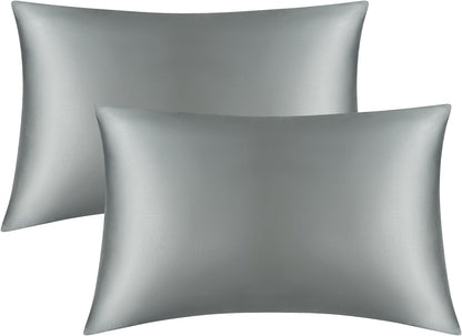 Set of two Bedcozy satin pillowcases for hair and skin in silver colour for a luxurious sleep experience