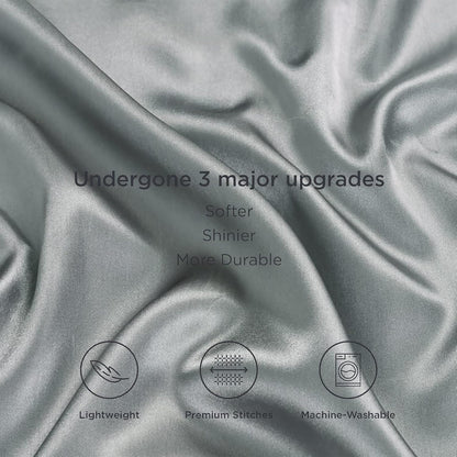Bedcozy satin pillowcase for hair and skin in grey with upgraded features for softness and durability