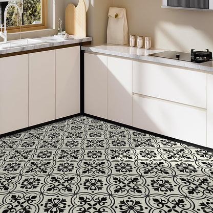 NUFLR self adhesive floor tiles 30cm x 30cm in a stylish patterned design for modern kitchens