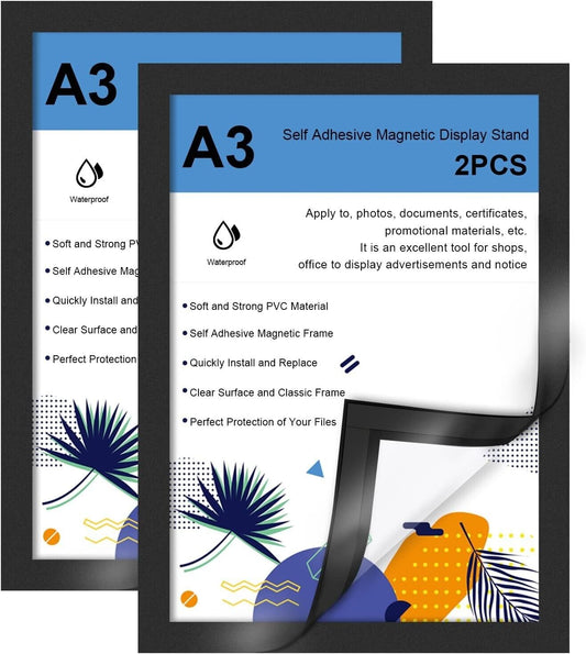A3 self adhesive magnetic picture frame set of 2, perfect for displaying documents and posters