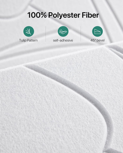 Close-up view of self adhesive sound proofing panels with a tulip pattern and 45 degree bevel edges