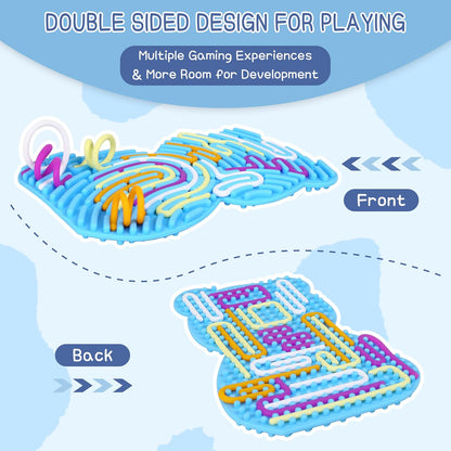 Double-sided sensory activity board for kids featuring colourful mazes for interactive play