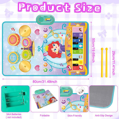 Shayson 3-in-1 piano drum mat for kids, colourful and foldable with anti-slip design