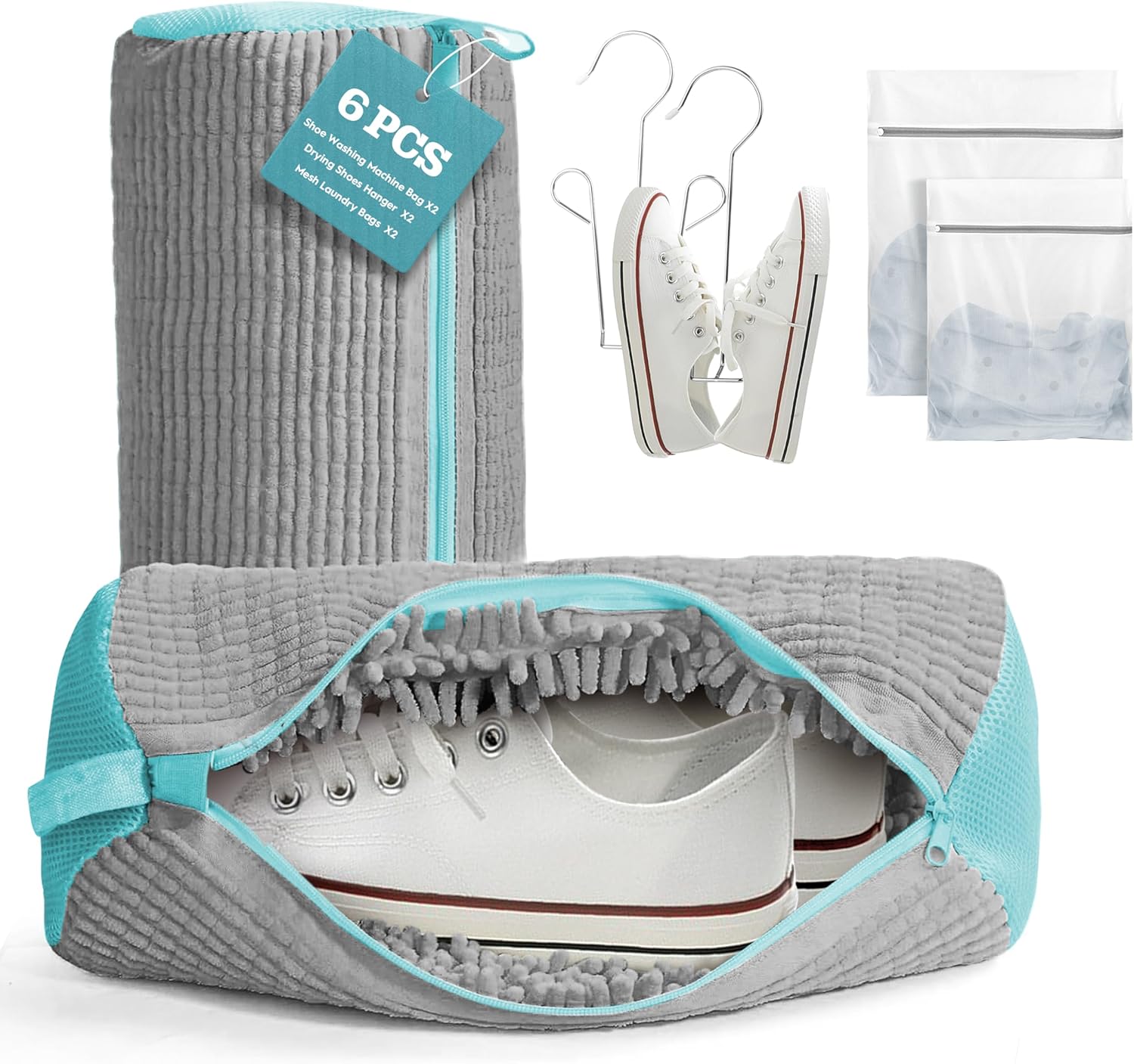 Jeekscss shoe washing machine bag set with six pieces for safe cleaning of shoes in the washing machine