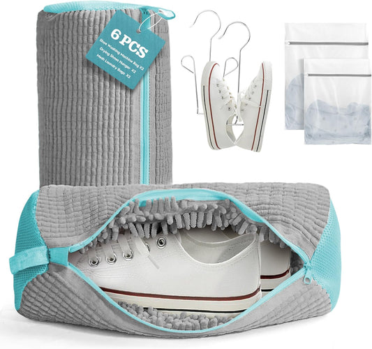 Jeekscss shoe washing machine bag set with six pieces for safe cleaning of shoes in the washing machine