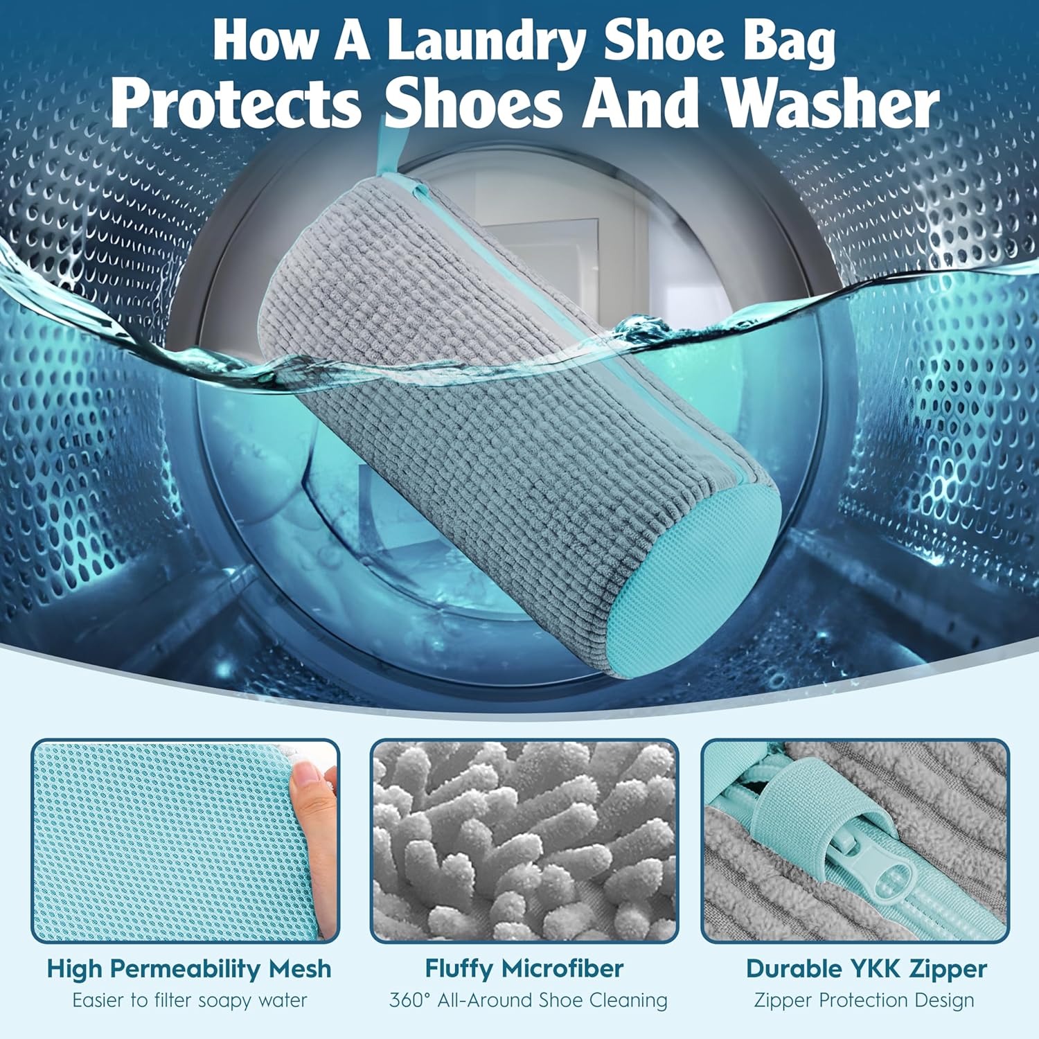 Jeekscss shoe washing machine bag showing high permeability mesh and durable YKK zipper for protecting shoes