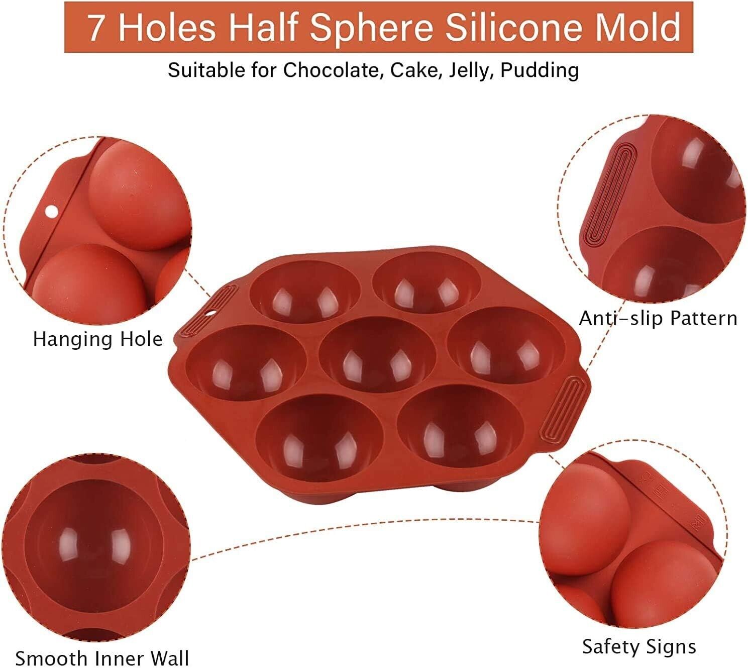 7 Holes Half Sphere Silicone Chocolate Mould for making chocolate, jelly, and pudding desserts