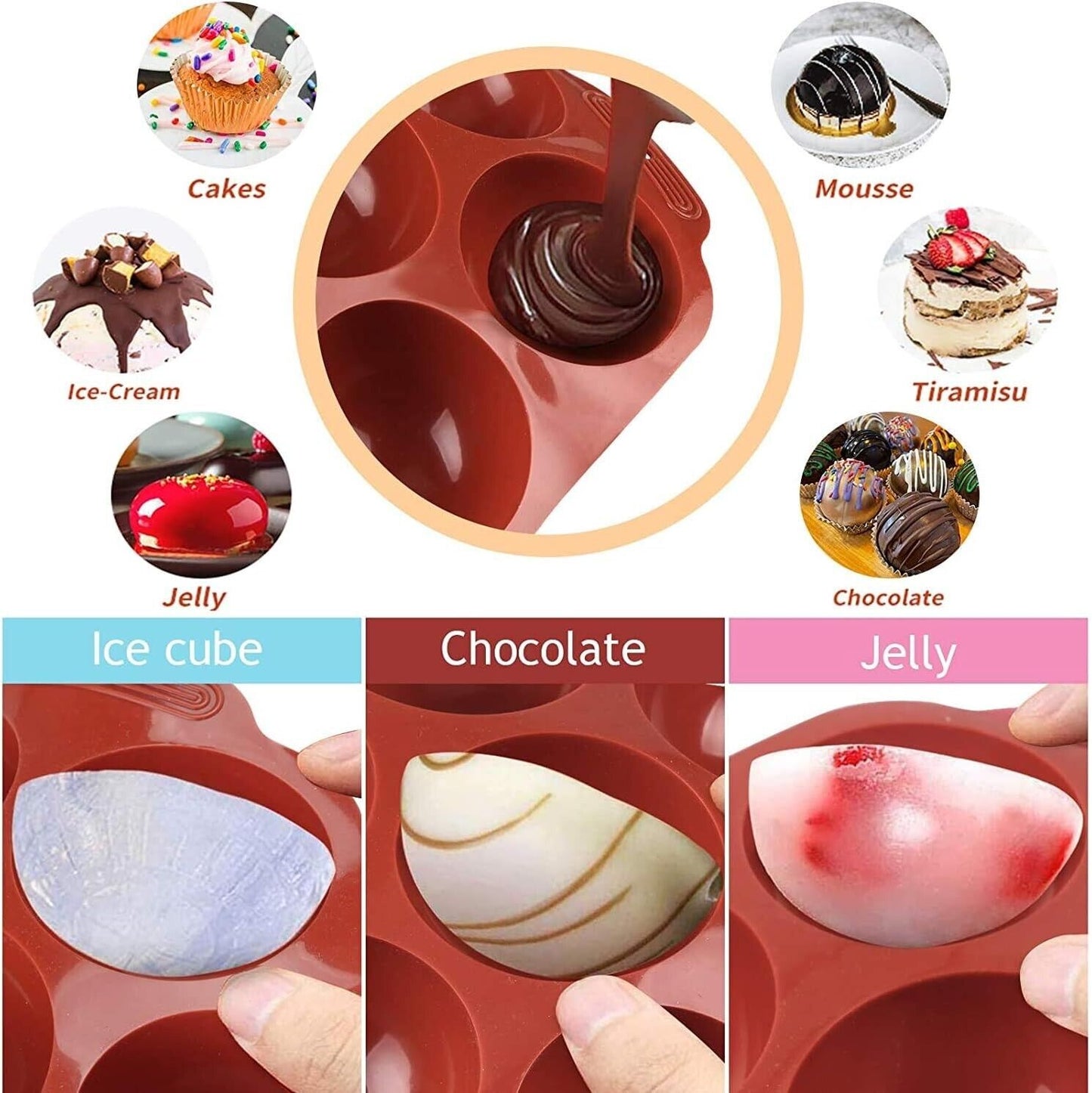 Silicone chocolate mould for creating desserts like cakes, mousse, and jelly in various shapes