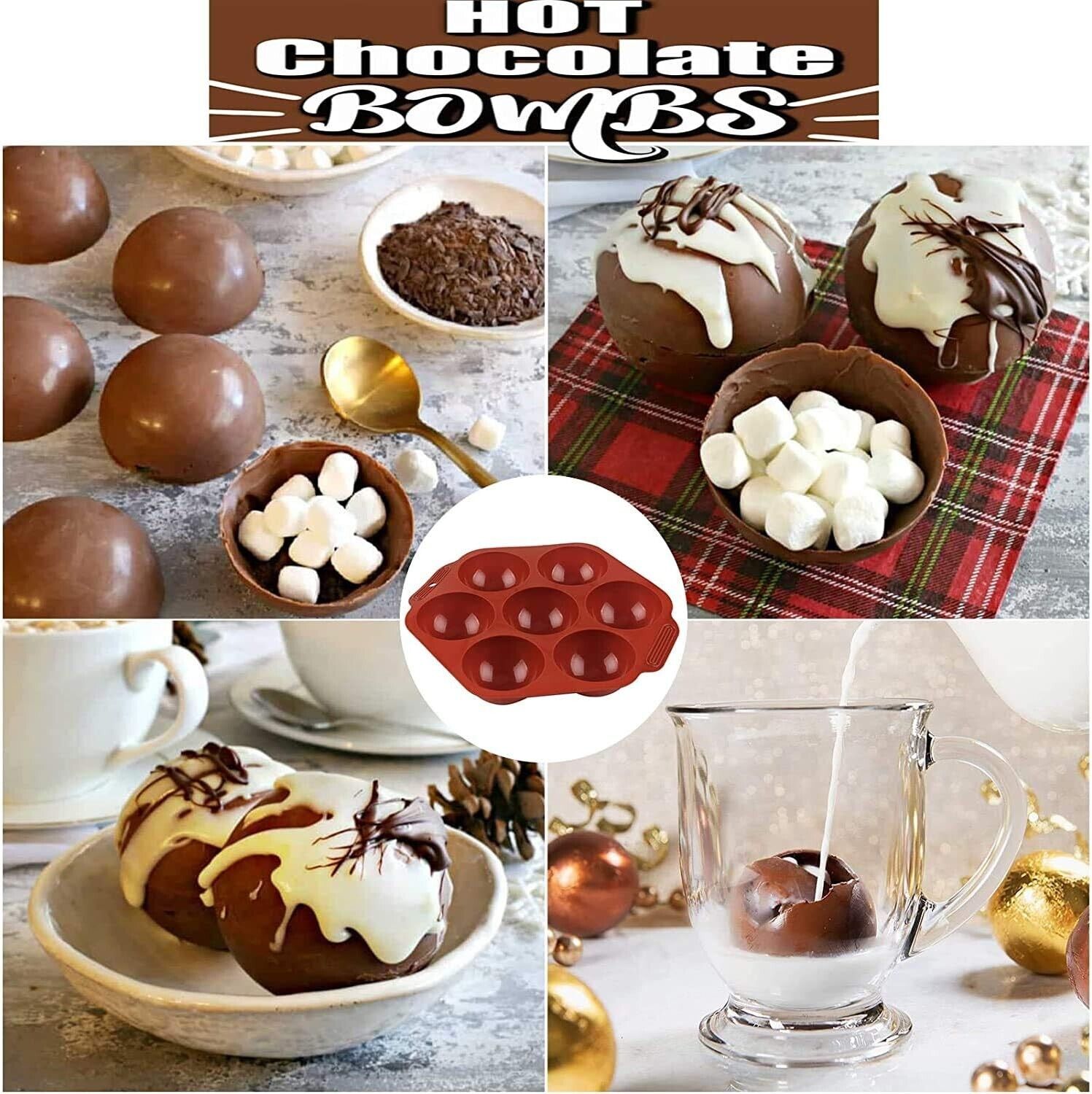 Silicone chocolate mould for making hot chocolate bowls with toppings and marshmallows