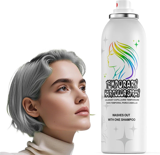 HIESGIE silver white temporary hair colour spray in a sleek can, ideal for quick hair transformations