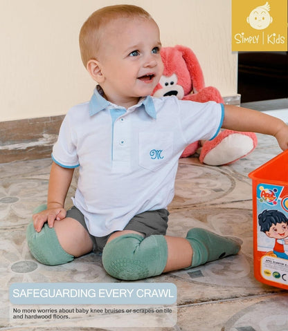 Anti-slip baby knee pads and socks set in green, protecting little knees while crawling on hard floors