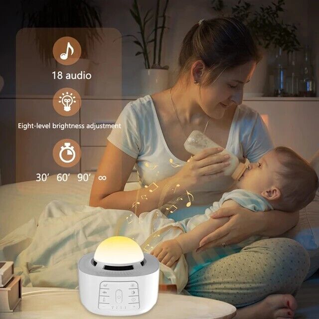 Sleep therapy sound machine with eight brightness levels for soothing bedtime routines with baby