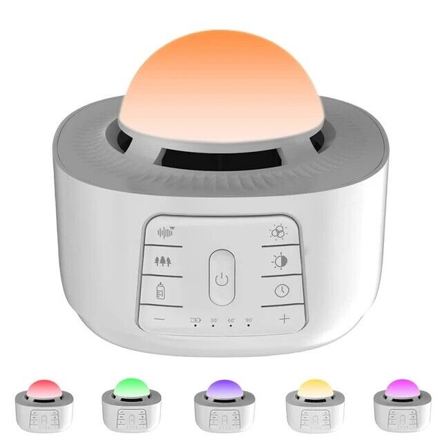 Sleep therapy sound machine with adjustable light and soothing sound options for relaxation and better sleep