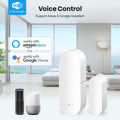Risoon smart door window sensor for home security with voice control for Alexa and Google Assistant