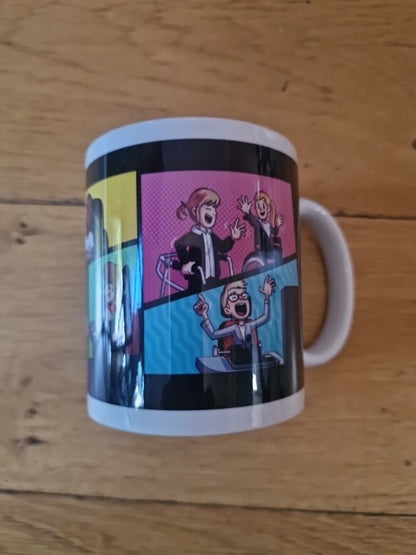 Special Effects 15th Anniversary mug featuring colourful comic-style characters and fun designs