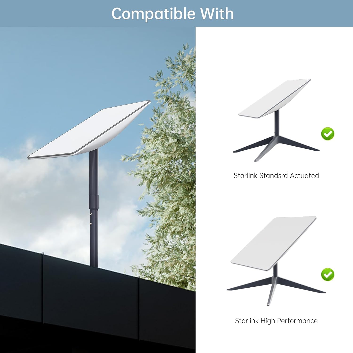 Edup Home Starlink pole mount kit shown mounted on a roof for satellite dish installation