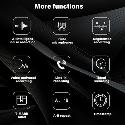 Functions of STTWUNAKE dual-core digital voice recorder including AI noise reduction and dual microphones