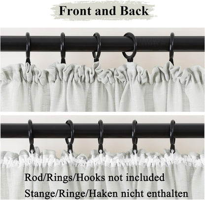 Front and back view of L.Z.E silver grey semi sheer kitchen curtains with gathered top design