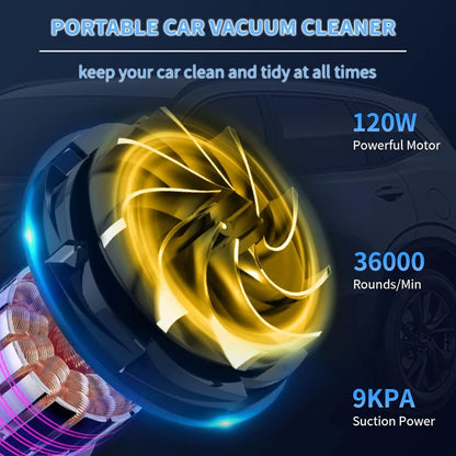 Temola car vacuum cleaner with 120W motor and 9KPA suction power for effective cleaning