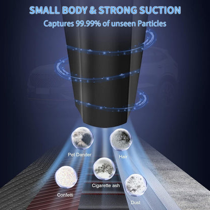 Temola car vacuum cleaner with strong suction and small body capturing unseen particles like dust and pet dander