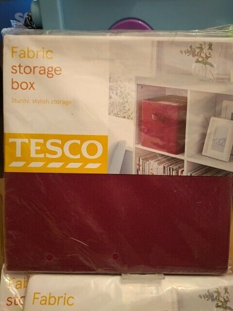 Tesco fabric storage box in burgundy with sturdy design for stylish organisation and storage solutions