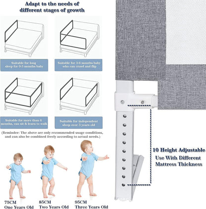YIFOV toddler bed guard for single bed with adjustable height for safety and growth stages