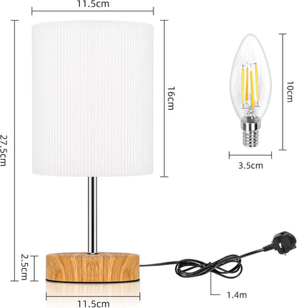 Aomeya touch control table lamp set with a ribbed fabric shade and wooden base for stylish lighting