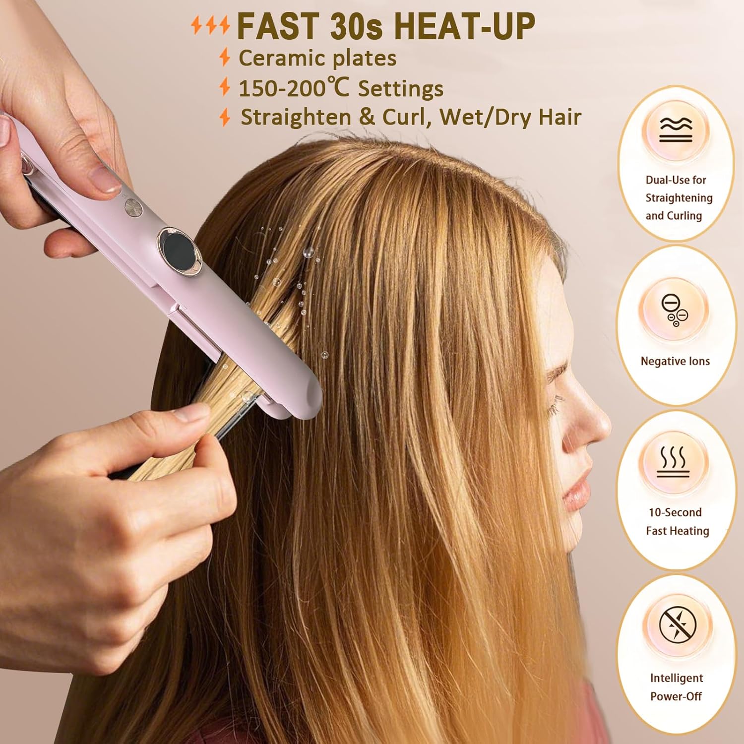 Eachans travel hair straightener with ceramic plates for fast heat-up and dual-use styling