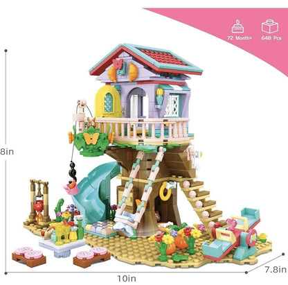 Colourful tree house building set for kids with various accessories and detailed features