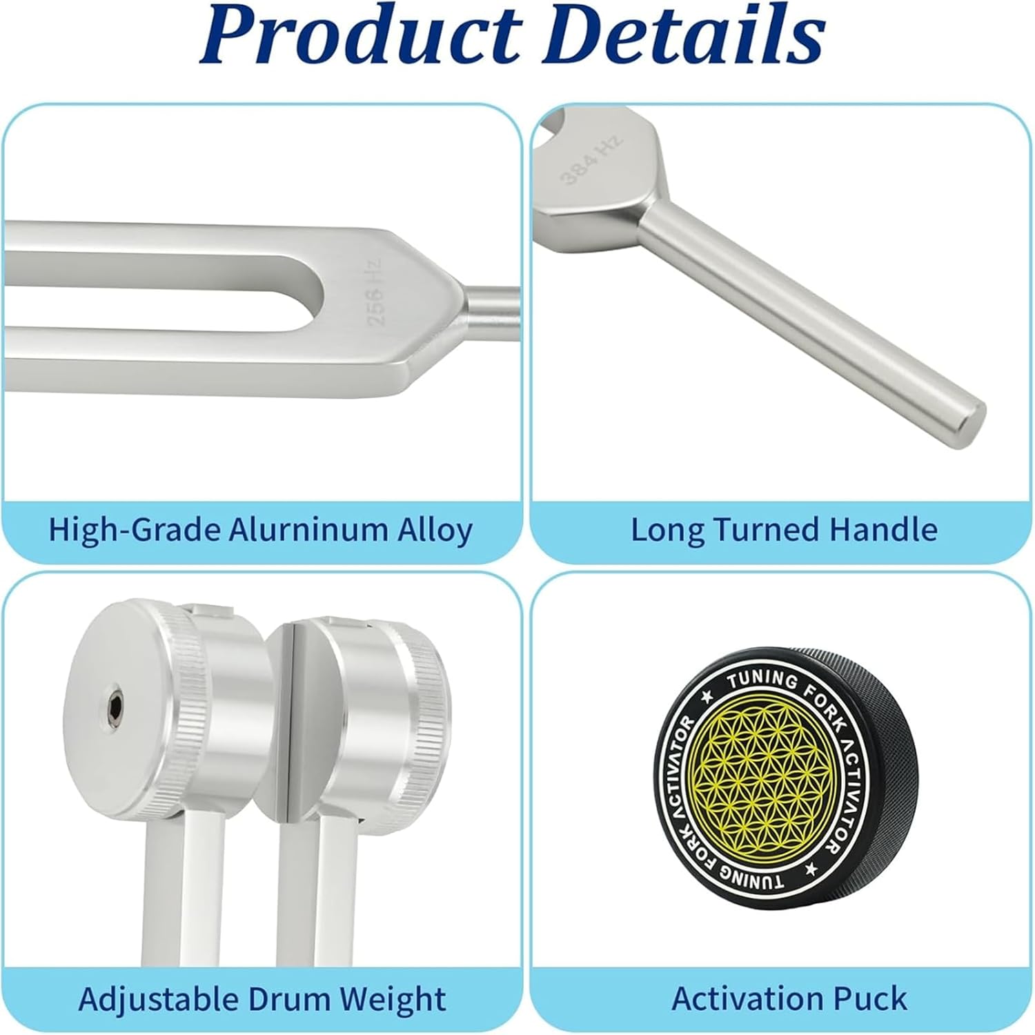 TIJUNIK tuning forks for healing made of high-grade aluminium with adjustable drum weight and long handle