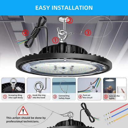 UFO LED high bay light 100W installation guide with clear steps for easy setup