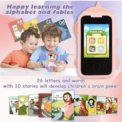 Kids smart phone toy with interactive learning features to develop children's brain power and literacy skills
