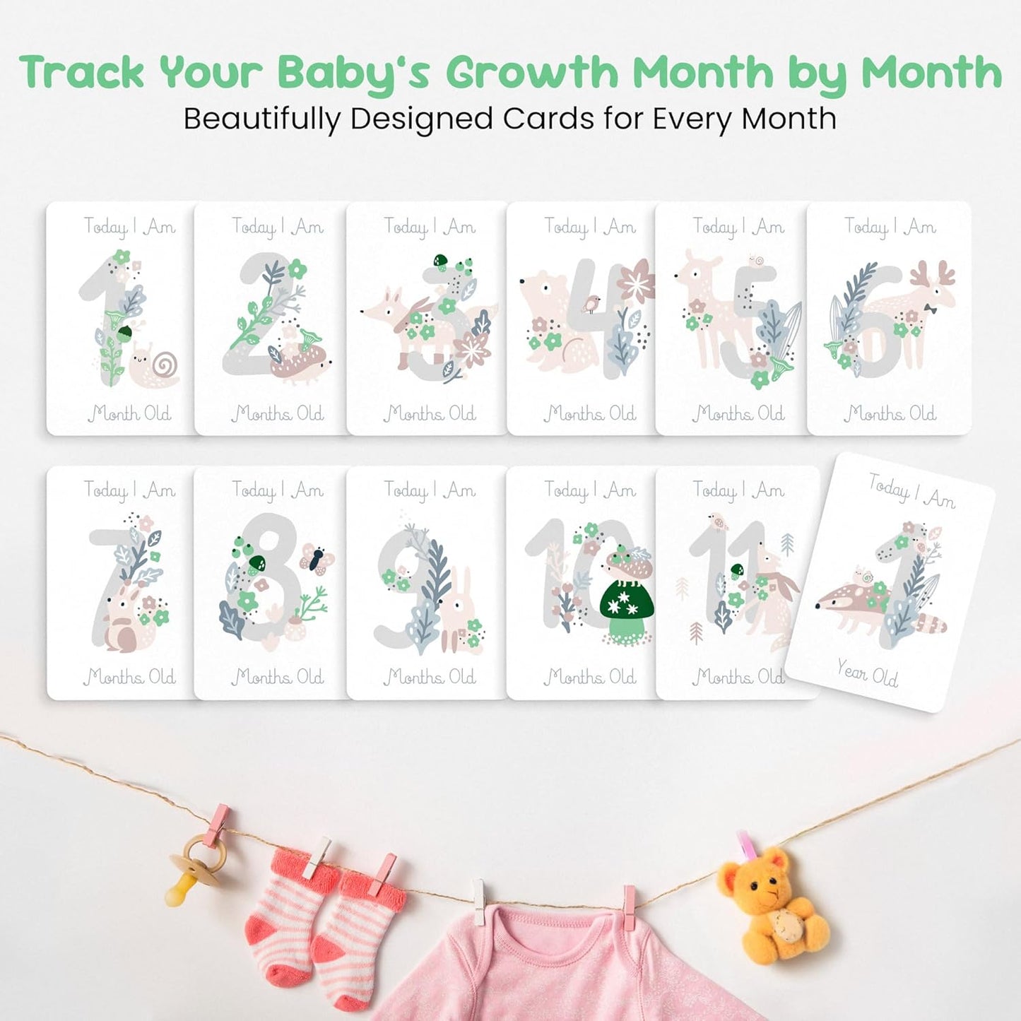 Forever Fun Times unisex baby milestone cards for tracking monthly growth with adorable designs