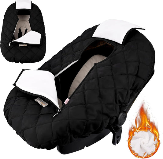 Bebamour Universal Infant Car Seat Cover in Black with Quilted Design for All-Weather Protection