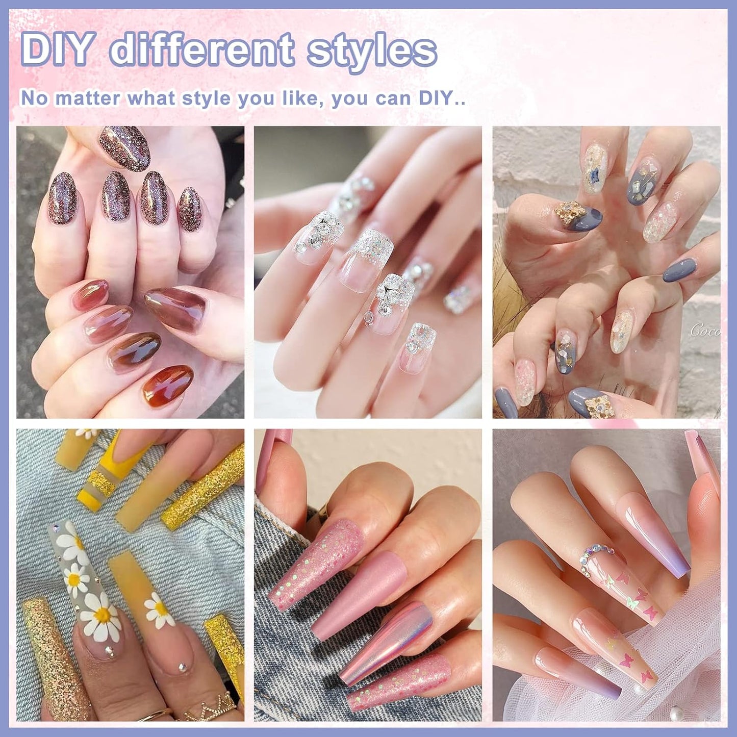 Variety of stylish manicures showcasing designs that can be achieved using a UV nail lamp for gel nails