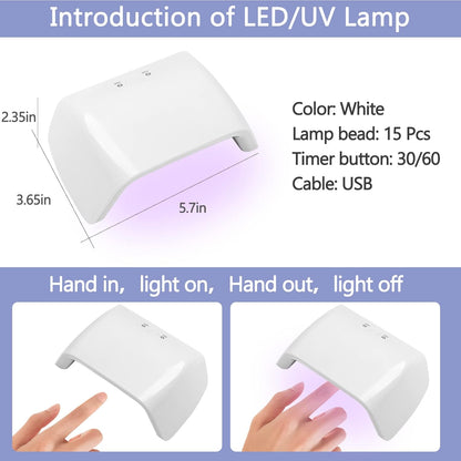ANGNYA UV nail lamp for gel nails in white with 15 lamp beads and USB cable for easy use