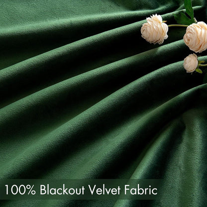 Green velvet blackout curtains made from 100% blackout velvet fabric for effective light blocking