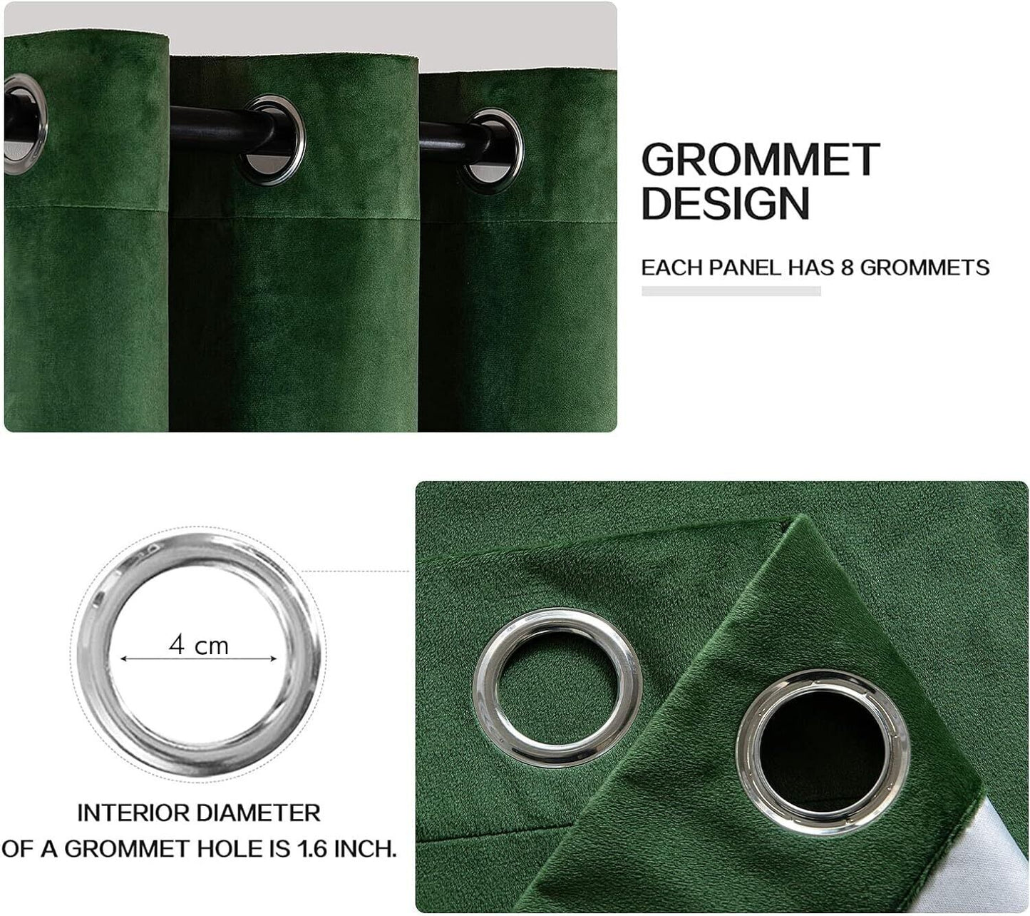 Velvet blackout curtains in green with grommet design for easy hanging and light control