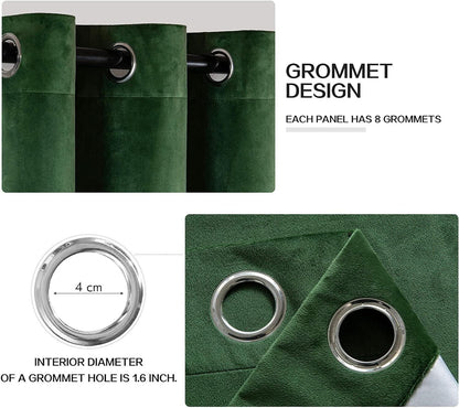 Velvet blackout curtains in green with grommet design for easy hanging and light control
