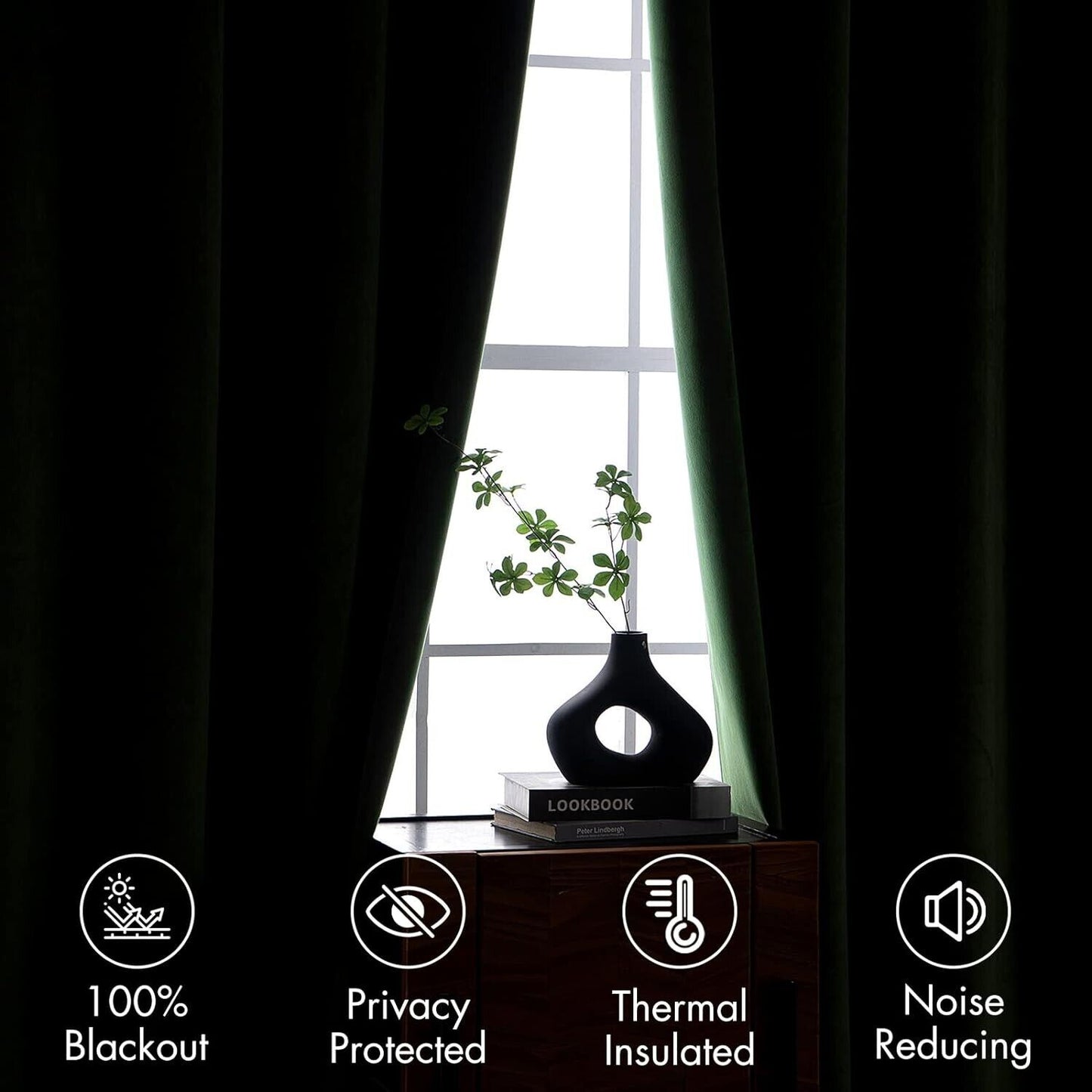 Luxurious velvet blackout curtains providing 100% blackout and thermal insulation for a peaceful room